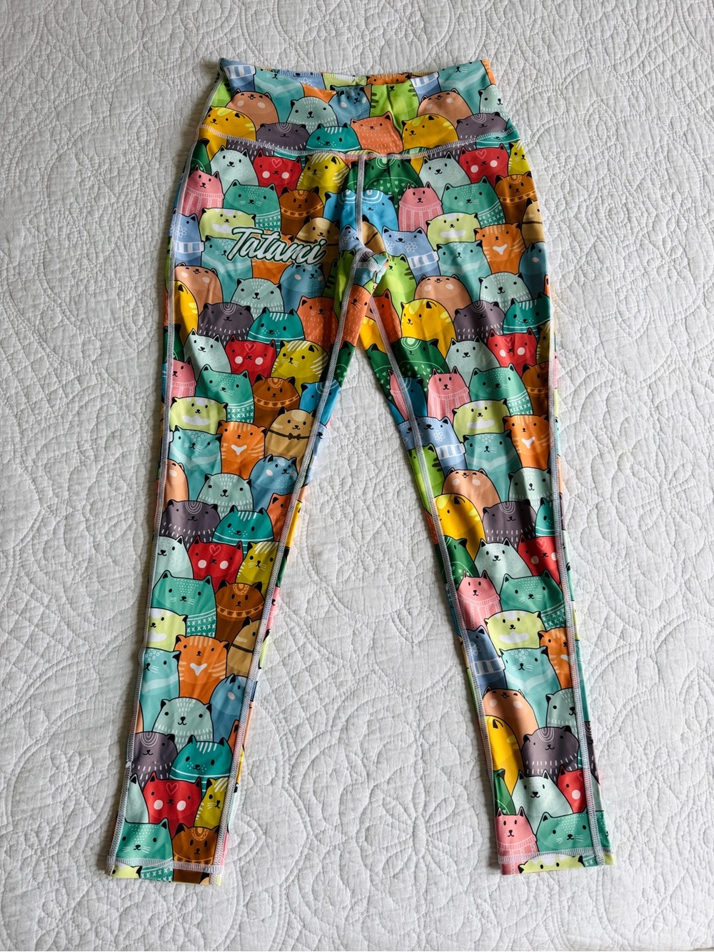 Women's Medium Tatami Fightwear Funky Feline Leggings Cat Lady Colorful Stretch